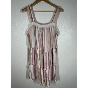 Goa by Japna Dress Womens Large Pink White Striped Tiered Cotton Beach Sundress